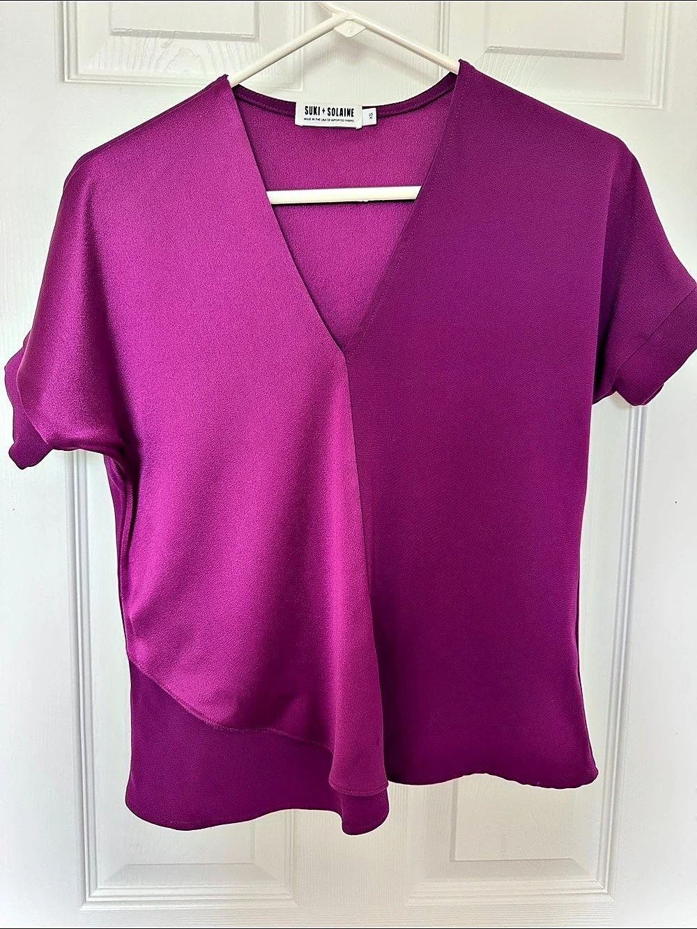 Suki + Solaine V-Neck Short Sleeve Blouse in Purple Size XS Like New